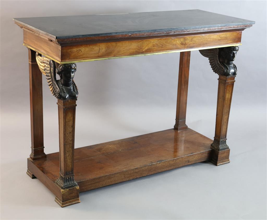 A 19th century French mahogany console table, W.4ft 10in. D.1ft 11.5in. H.3ft 5in.